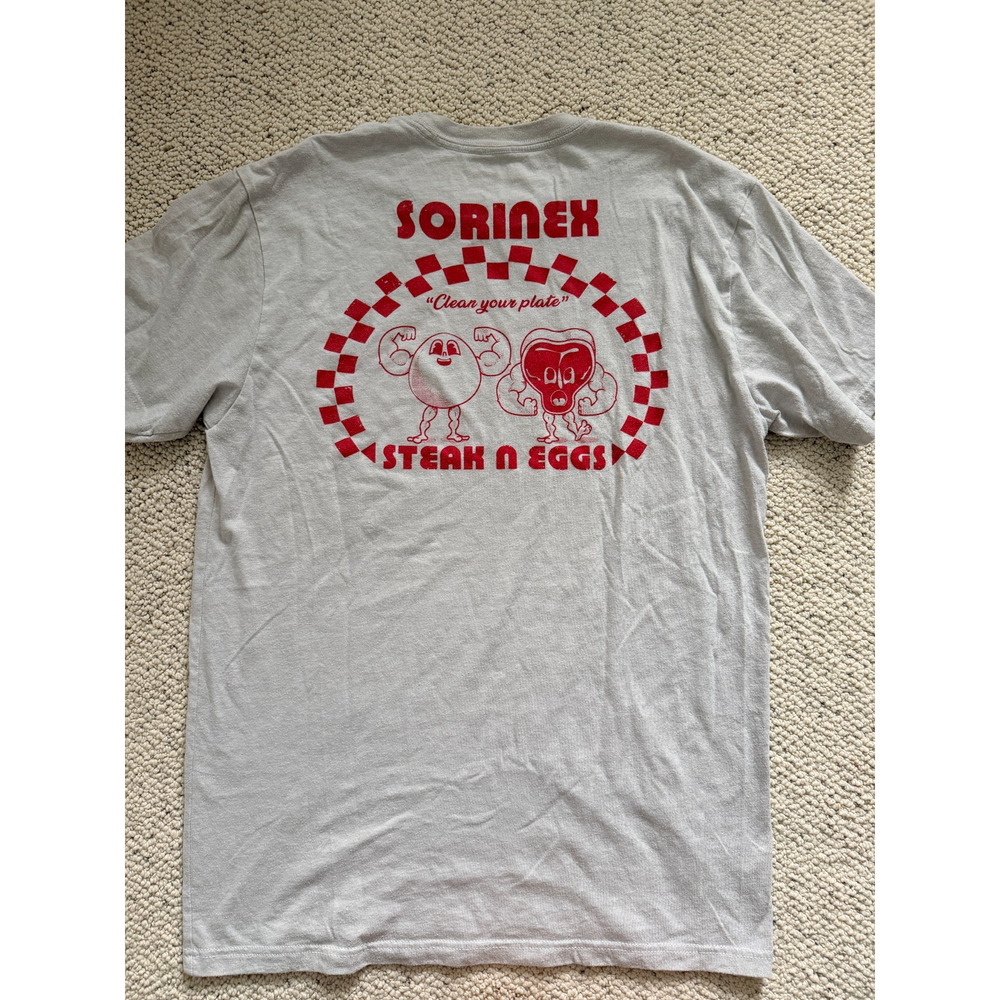 Sorinex Steak N Eggs T-Shirt Off White Mens Small Strength Powerlifting Gym Tee - Picture 2 of 4